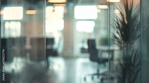 Beautiful inconspicuous office interior room. Blurry workspace with unfocused effect