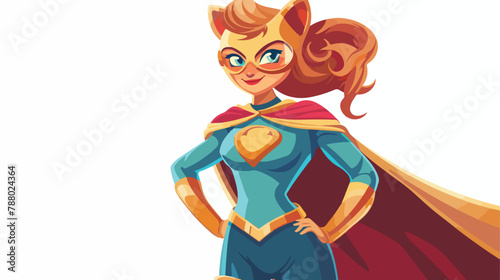 Heroic cat girl or supergirl. Smiling hero child wear