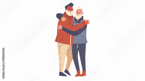 Hipster guy hugging old grandfather feeling love 