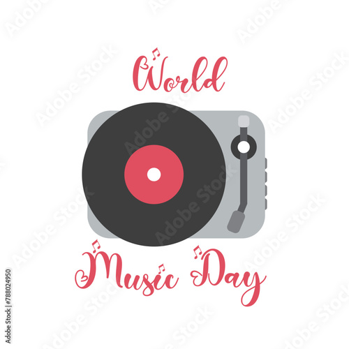 world music day retro player, record vector banner  icon