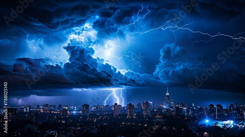 Thunder and Lightning  A photo of lightning illuminating the silhouette of a city skyline at night