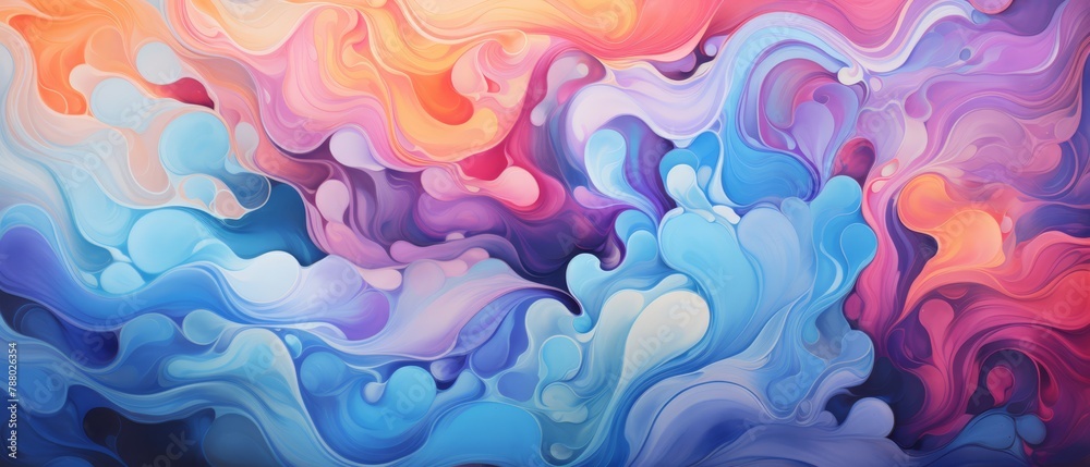 Fototapeta premium Surreal abstract swirls resembling a vivid dreamscape, merging pastel and neon hues