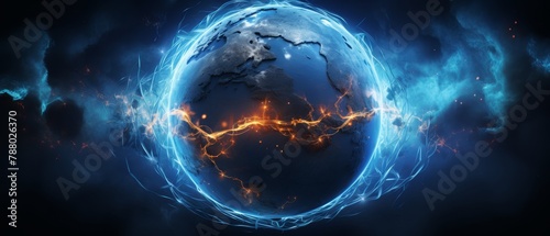 Surreal depiction of Earth with digital veins symbolizing the internet,