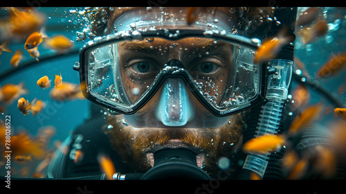 close up face of scuba diver