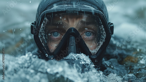 close up face of scuba diver