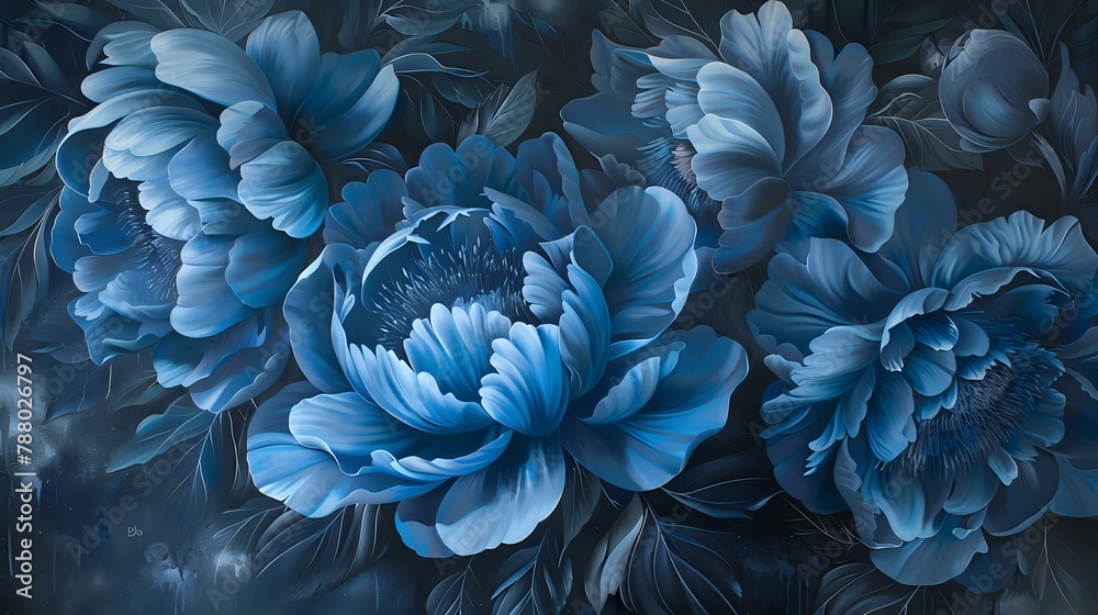 Detailed Blue Peonies: Hyper Realistic Wall Art with Intense Color Saturation Detailed Blue Peonies: Hyper Realistic Wall Art with Intense Color Saturation