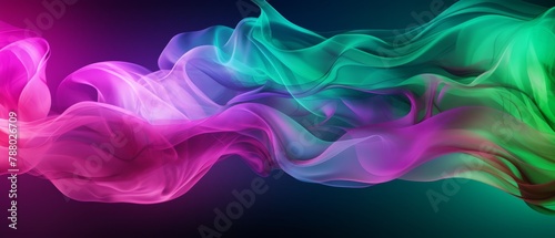 Vivid abstract smoke trails in fluorescent greens and pinks, blending ethereally