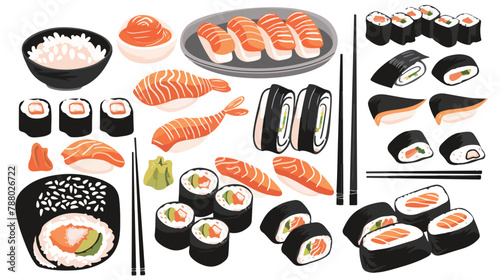 Japanese sushi set. Asian Japan food. Maki uramaki 