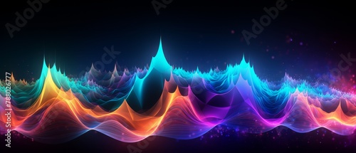 Vivid abstract waveforms pulsating in a rhythmic pattern of neon colors