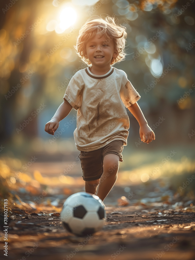 little child playing with soccer ball little child playing with soccer ball