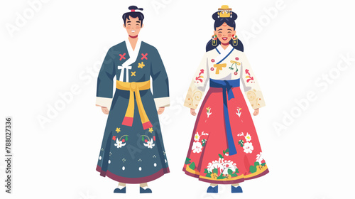 Korean couple wearing traditional costumes. Female 