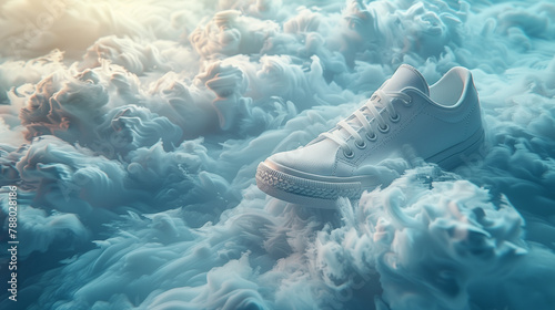 white sneaker on cloud, Comfortable shoes concept