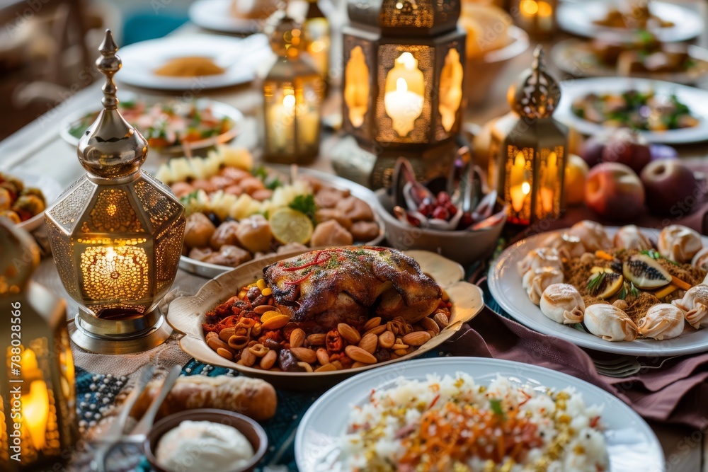 Reflections of Faith: Detailed Arabesque Patterns and Silhouettes in Ramadan's Communal Gatherings and Spiritual Celebrations