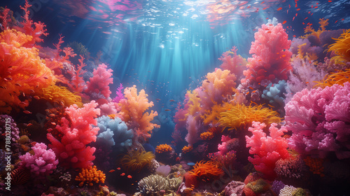 coral reef in the blue sea photo