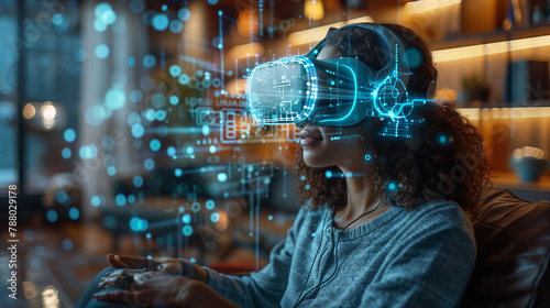 woman wearing VR glasses wi...