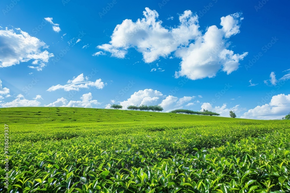 Farm with green tea blue sky background
