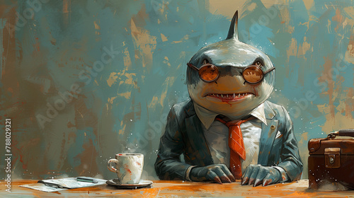 illustration of shark in bu...