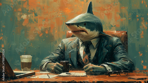 illustration of shark in bu...