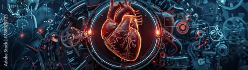 A conceptual visualization of a human heart replaced by a complex gear system, contrasting human anatomy with mechanical precision photo