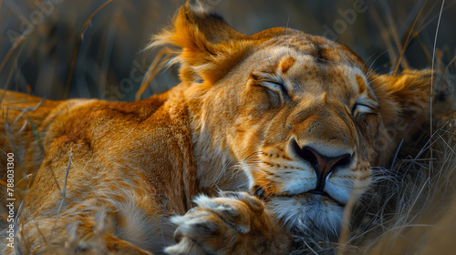 lion sleeping in wild