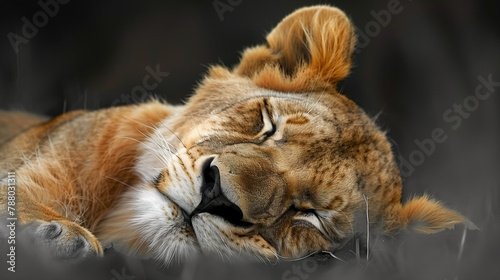 lion sleeping in wild