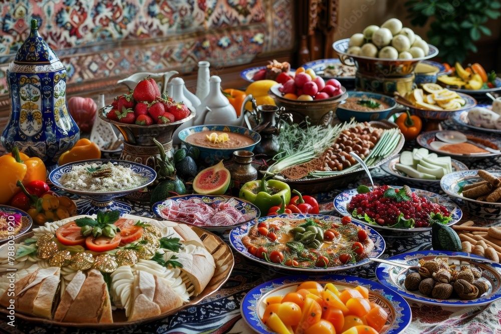 Fototapeta premium The Illumination of Faith: A Detailed Exploration of Ramadan's Decorative Lanterns, Arabesque Motifs, and Spiritual Backdrops