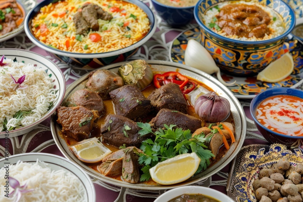 Festive Ramadan Celebrations: A Visual Feast of Traditional Garments, Intricate Calligraphy, and Communal Gatherings Under the Crescent Moon Festive Ramadan Celebrations: A Visual Feast of Traditional Garments, Intricate Calligraphy, and Communal Gatherings Under the Crescent Moon