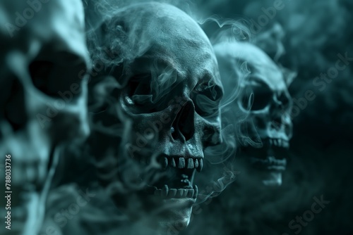 Angry, angry, wild ghostly skulls made of mist and smoke