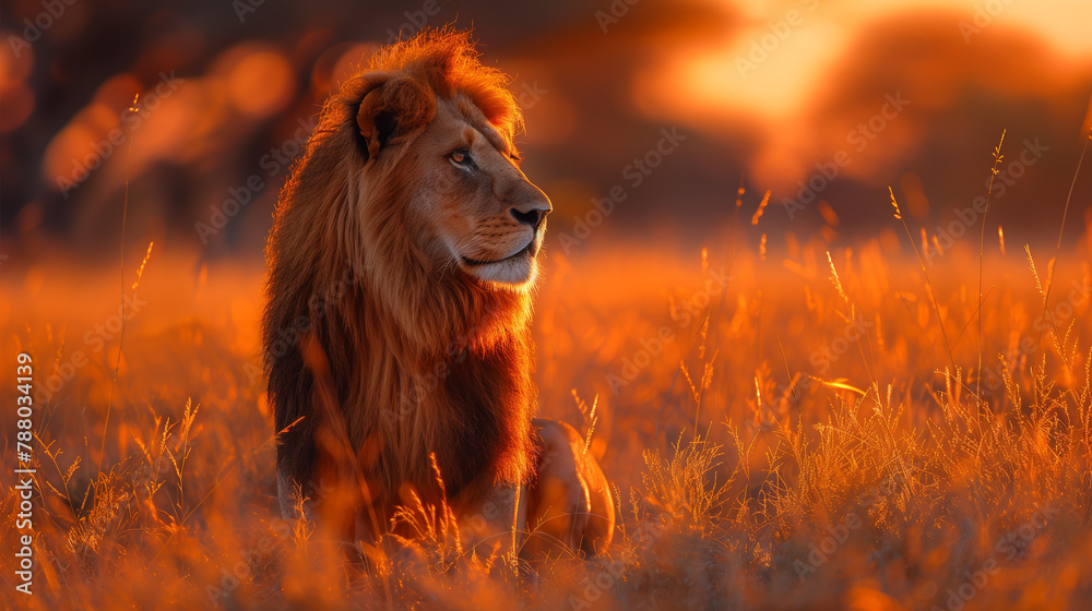 Naklejka premium lion in grass field