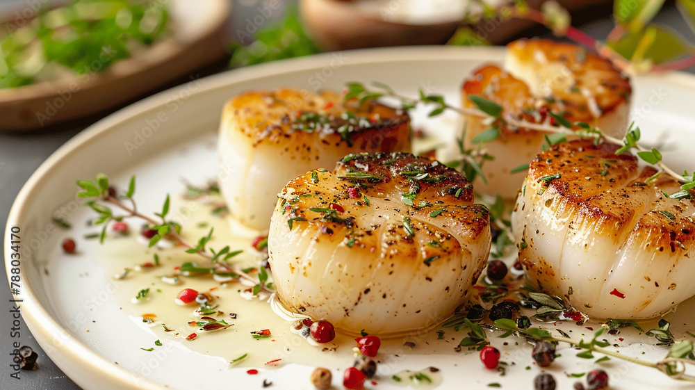 luxury plate of seared scallops luxury plate of seared scallops