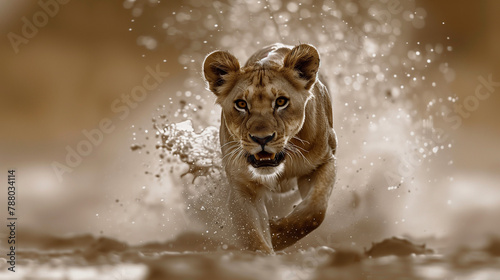 lion running in the wild