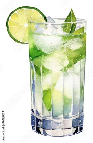 PNG Mojito watercolor cocktail drink fruit. AI generated Image by rawpixel.