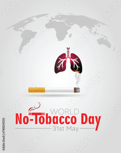 World No-Tobacco Day 31 may with cigarette Burning lungs on world map vector poster