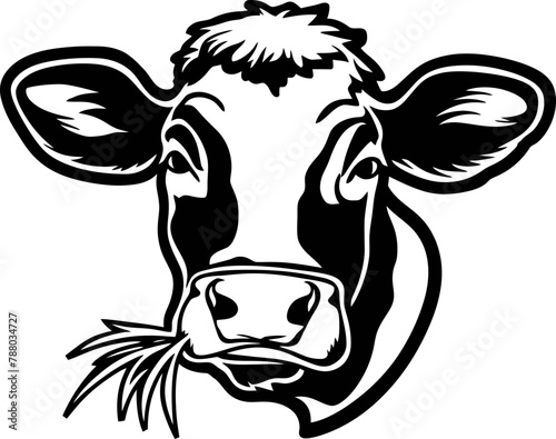 black and white cow munching some grass