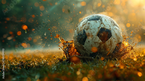soccer ball on the wet grass