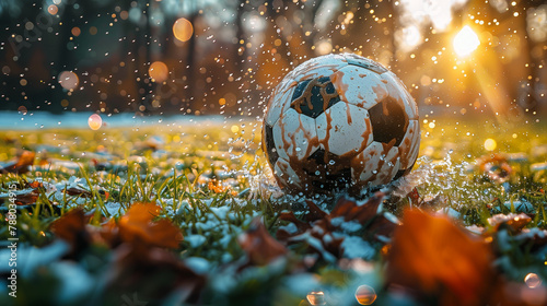 soccer ball on the wet grass
