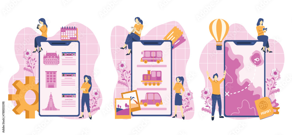 Flat Bundle Travel Online Ticket Design Illustration