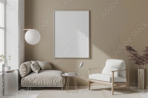 Beige Scandinavian Interior with Poster Mockup created with Generative AI