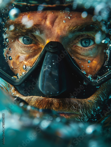 close up face of scuba diver