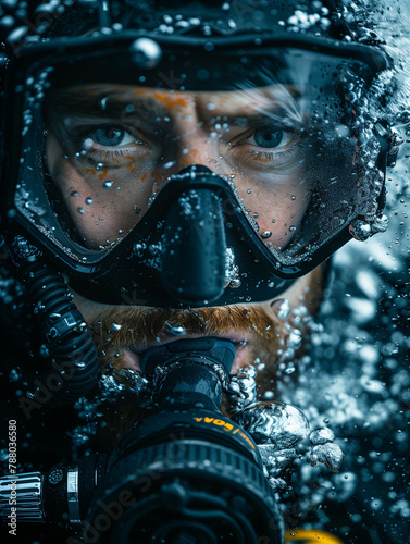 close up face of scuba diver