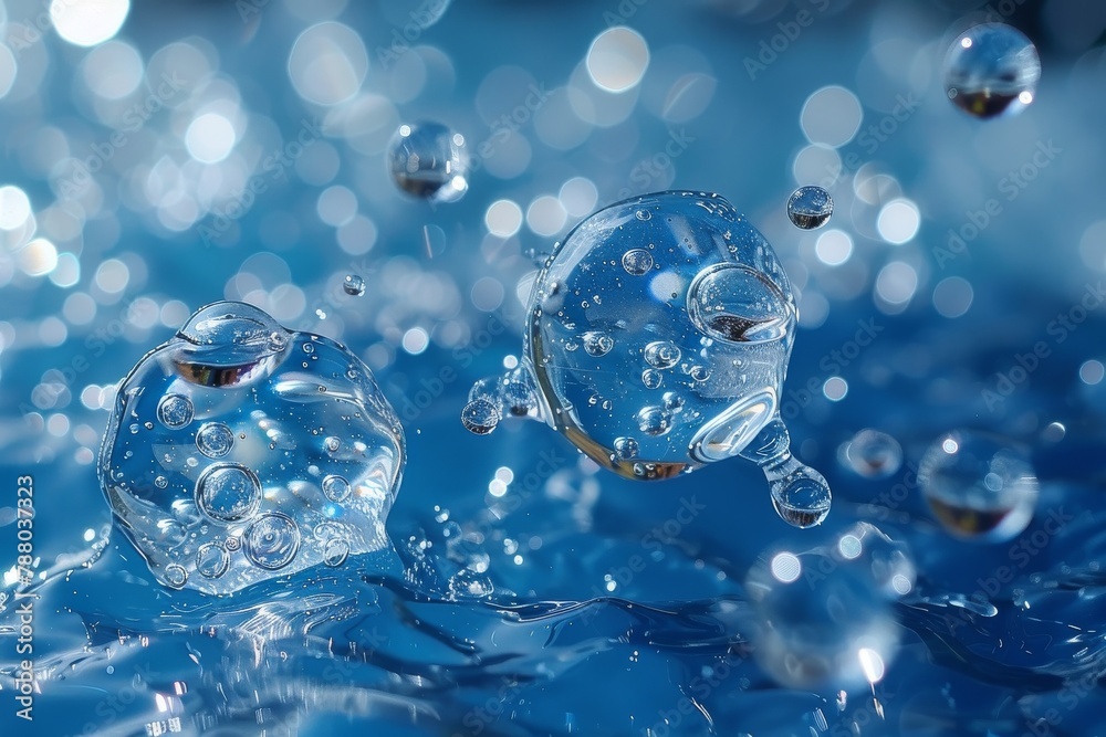 Macro photography revealing the intricate details and sparkles of water droplets on a reflective surface