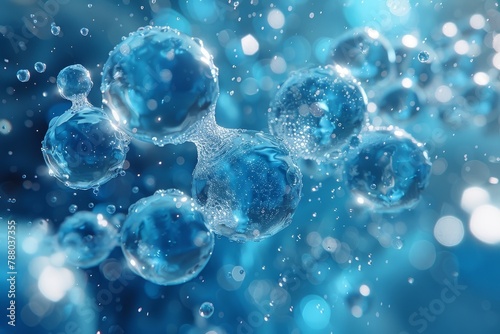 A mesmerizing capture of ethereal blue water bubbles floating freely in a deep-sea environment