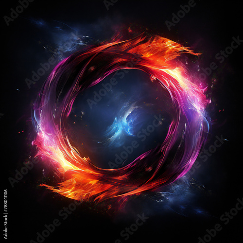 Circle of red and blue and purple flame on black background