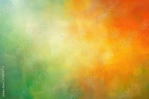 Luminous abstract painting in green and orange hues.