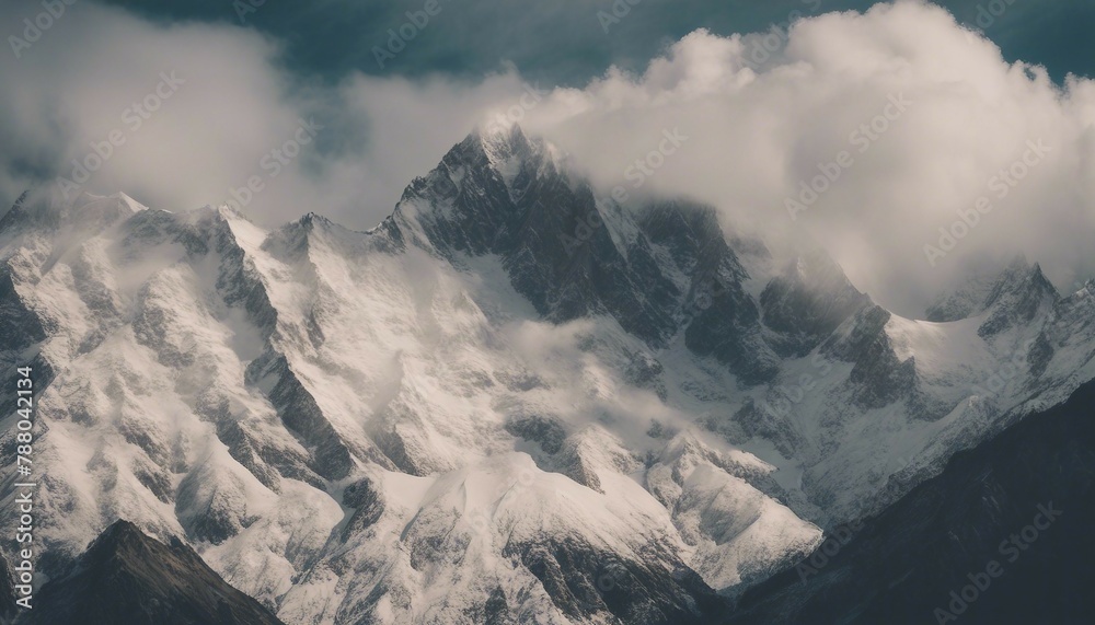 a snowy mountain is shown with clouds above it a snowy mountain is shown with clouds above it