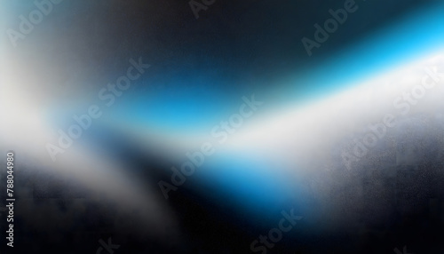 White blue black blurred abstract gradient on dark grainy background, glowing light. Generative AI.