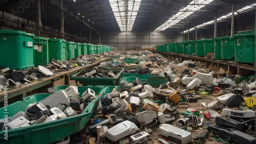 Electronic garbage is sorted by machines in a green technology recycling centre. photo