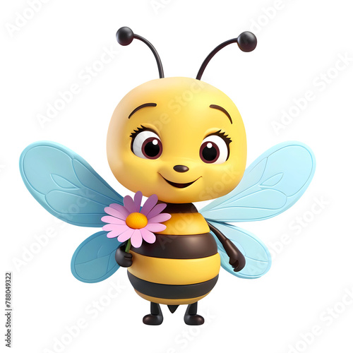3d bee cartoon character Isolated On Transparent Background, PNG File Add