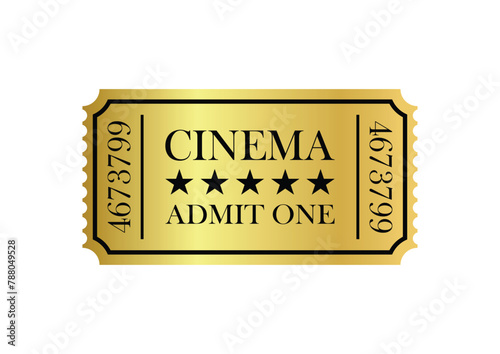 Golden Cinema ticket icon. Cinema movie theatre and entertainment theme