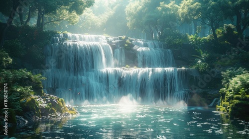 Tranquil Waterfall Paradise in Lush Greenery
